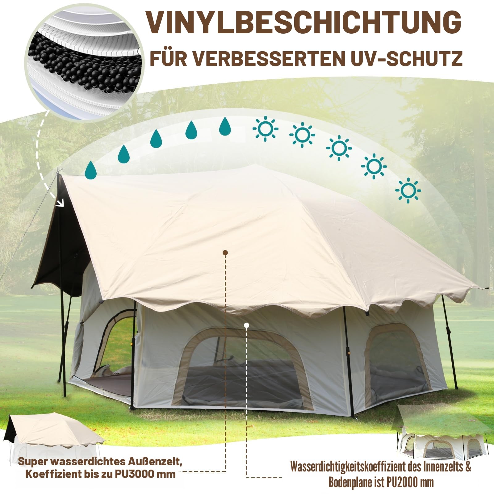 Chihee Pop-Up Stand-up Zelt Camping Zelte, Familien-Kabinenzelt mit Markise Veranda 3-Personen Outdoor-Zelt mit Bildschirm Raum große Kapazität, Wasserdicht und Winddicht, einfacher Aufbau, Wandern