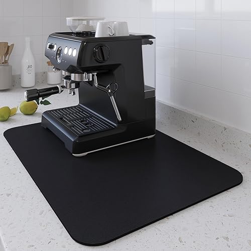 Tapete de café negro grande para secar platos para encimera de cocina, tapete absorbente de manchas para barra de café, tapete para cafetera,