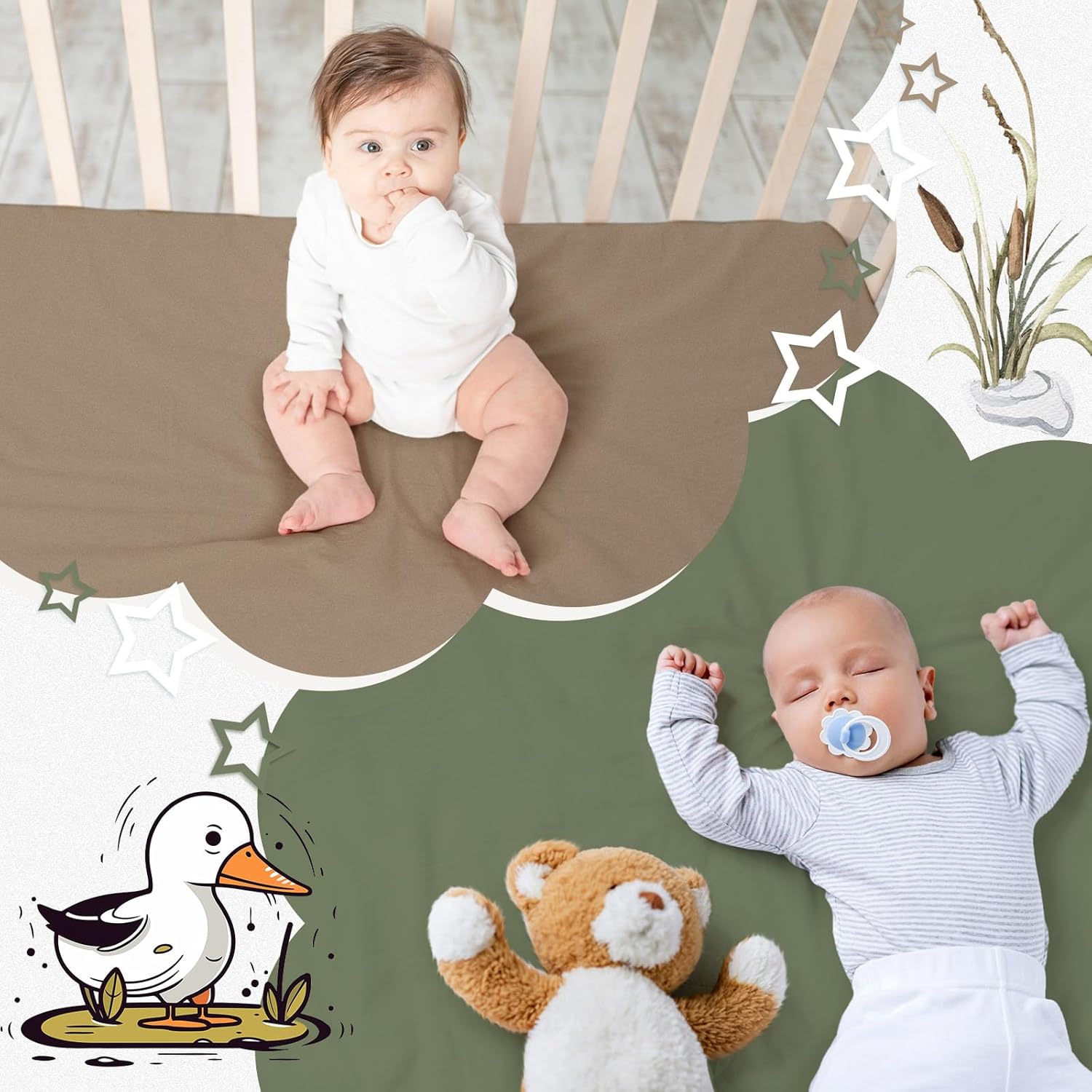 4 Pack Mallard Duck Baby Crib Fitted Sheet 52'' x 28'' Duck Hunting Stretchy Neutral Fitted Crib Mattress Sheet Mallard Baby Bedding for Standard Mattress Gift Set