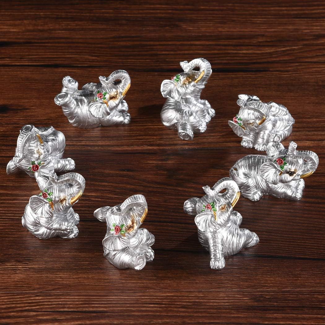 Resin Thai 8 Elephant Statues, Love Wealth Luck Gather, 1.8in, Silver image 5