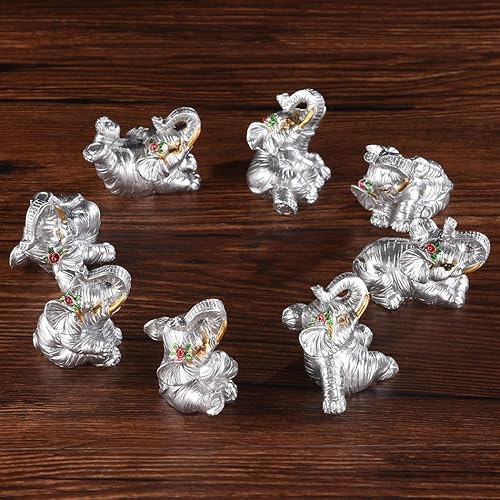 Miniatura 5 de BRASSTAR Estatua de resina Ocho elefantes Regalo de boda1.8 "Oficina en casa Feng Shui Decoración Colección Spirit Animal Talismán Figurilla Amor