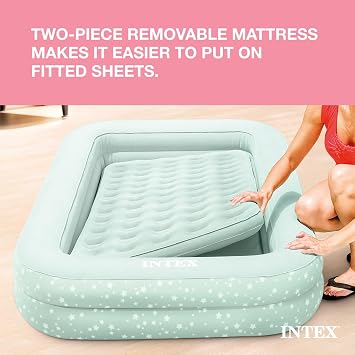 Intex 66810EP Inflatable Kidz Travel Bed Set: Air Mattress Includes Hand Pump and Carry Bag Indoor Use 28 x 52 x 4 Bundled w/Electric Pump
