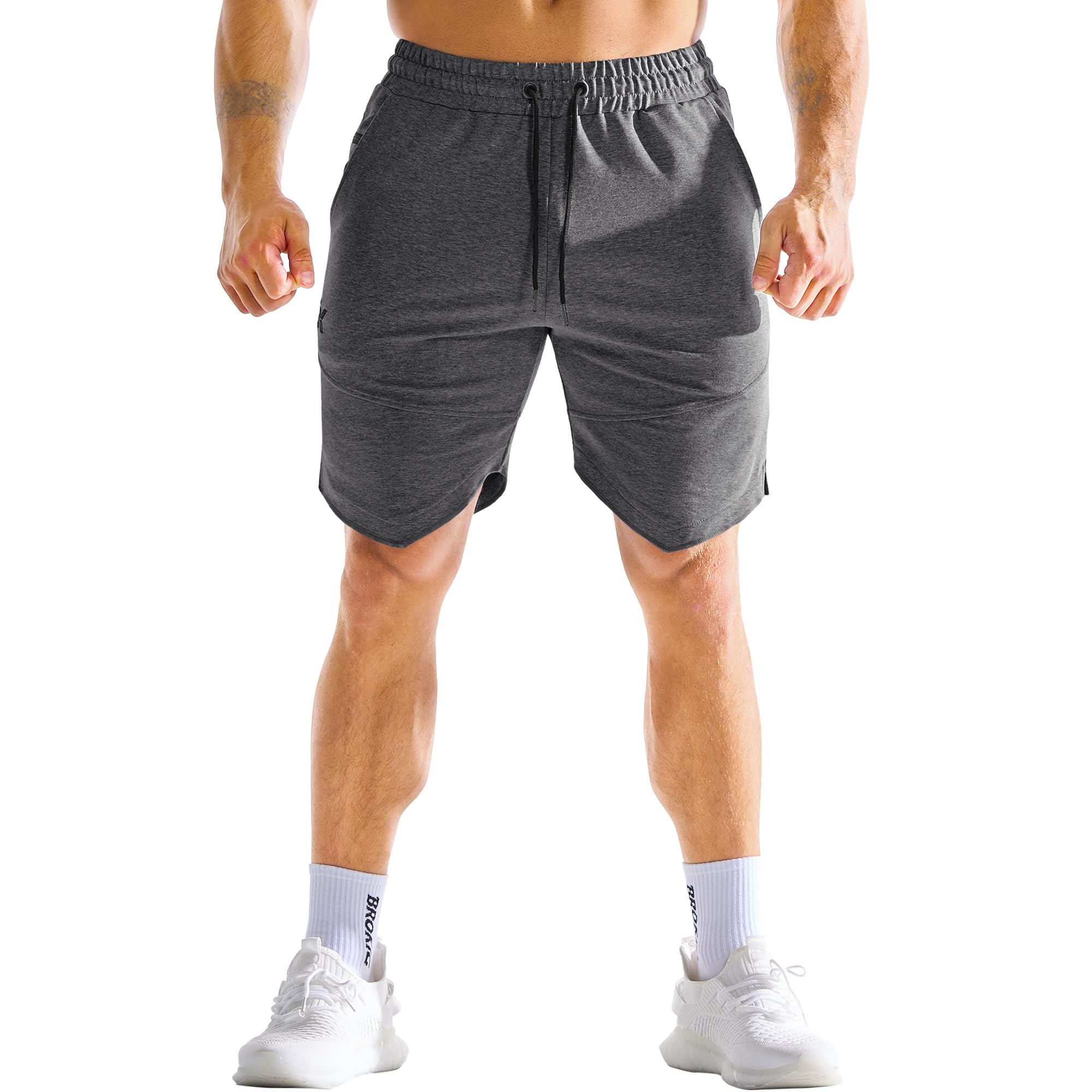 BROKIG Gym Sporthose Herren Kurz Baumwolle Fitness Shorts | Laufhose Herren Kurz mit Versteckte Reißverschlusstasche, Slim Fit Trainingshose Herren Kurz, Sport Shorts Herren