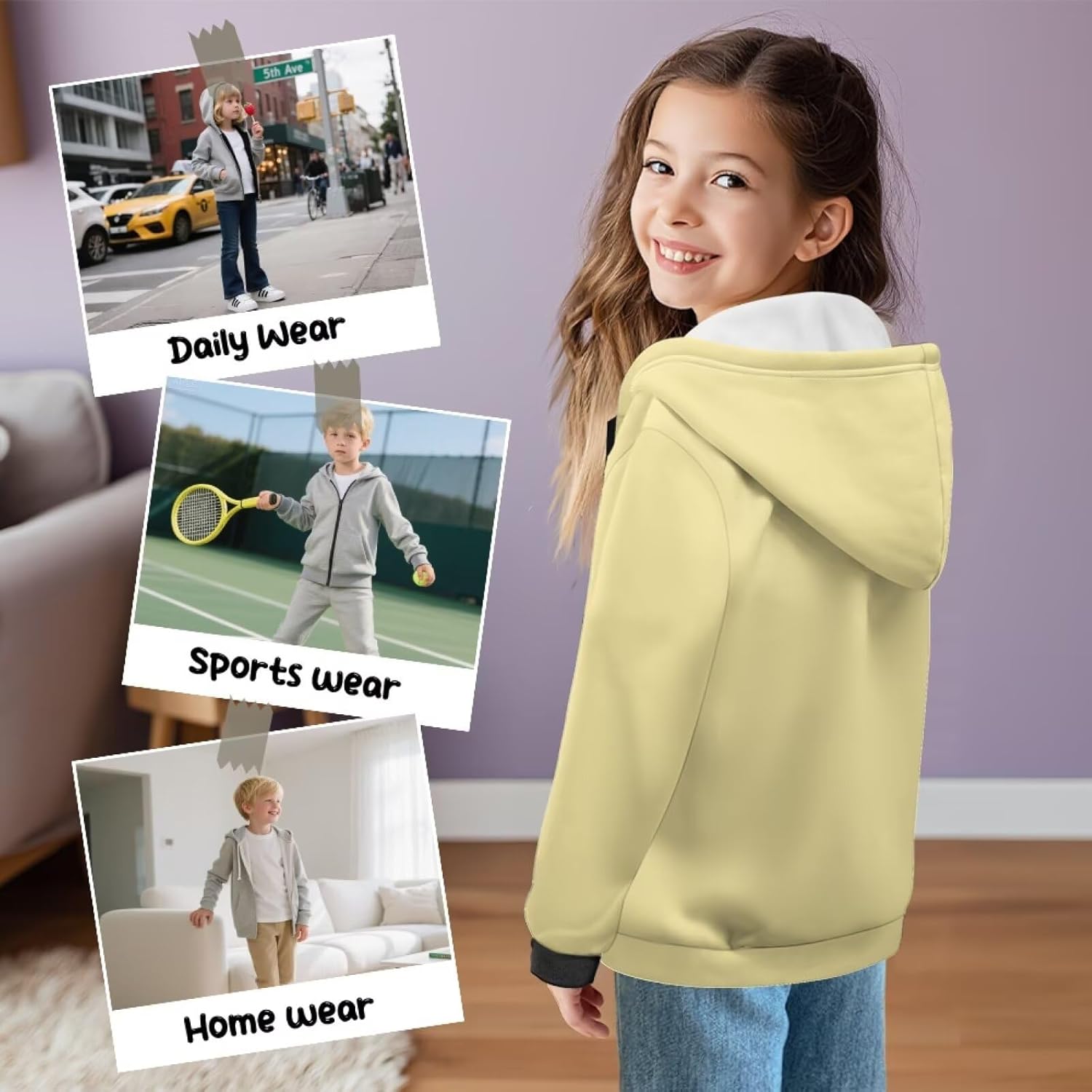 Kids Novelty Hoodies with Pockets Boys Girls Zip Up Hooded Neck Sweatshirts Cute Cartoon Print Preppy Clothes