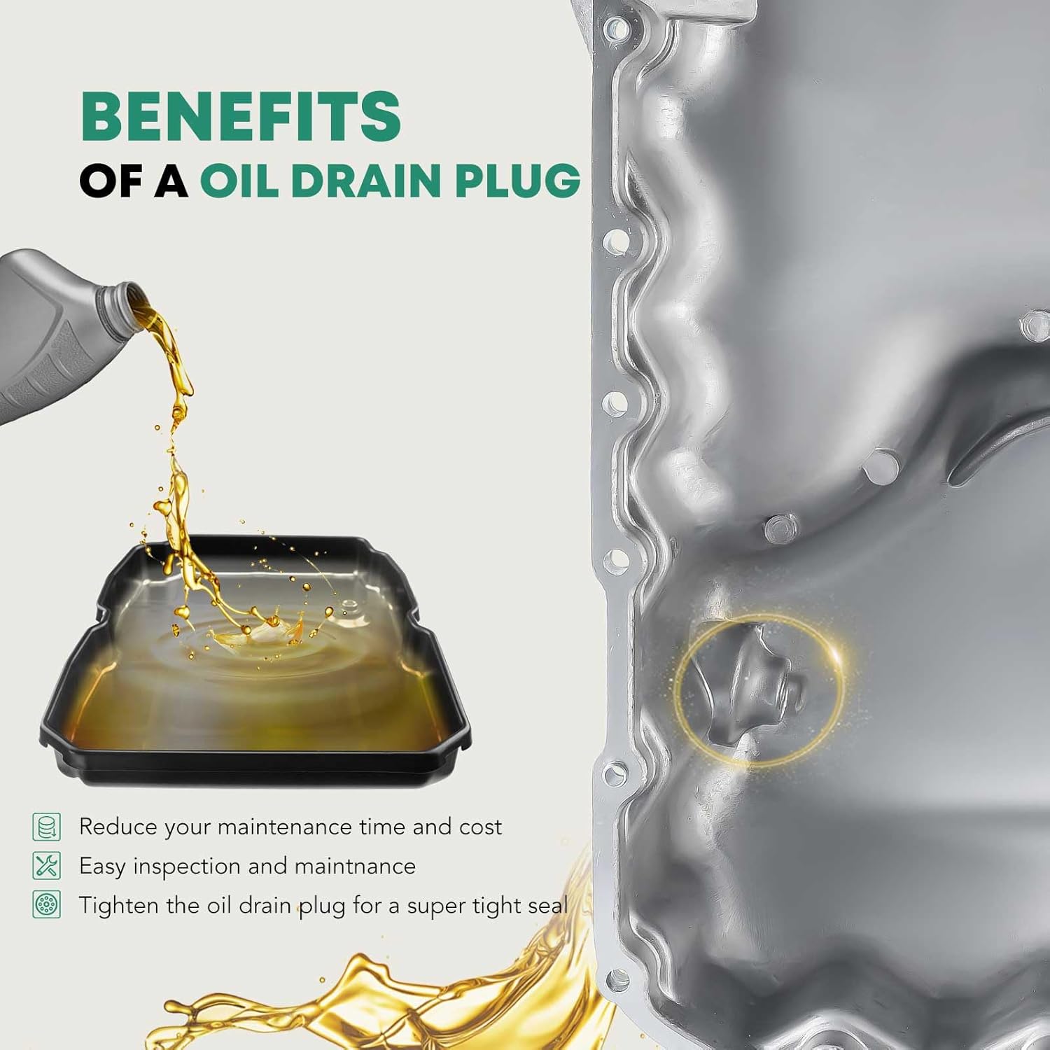 YHTAUTO Engine Oil Pan and Drain Plug Replacement for Honda Accord 1998-2002, Odyssey 1999-2004 & Acura CL 1997-1999, TL 1999-2001