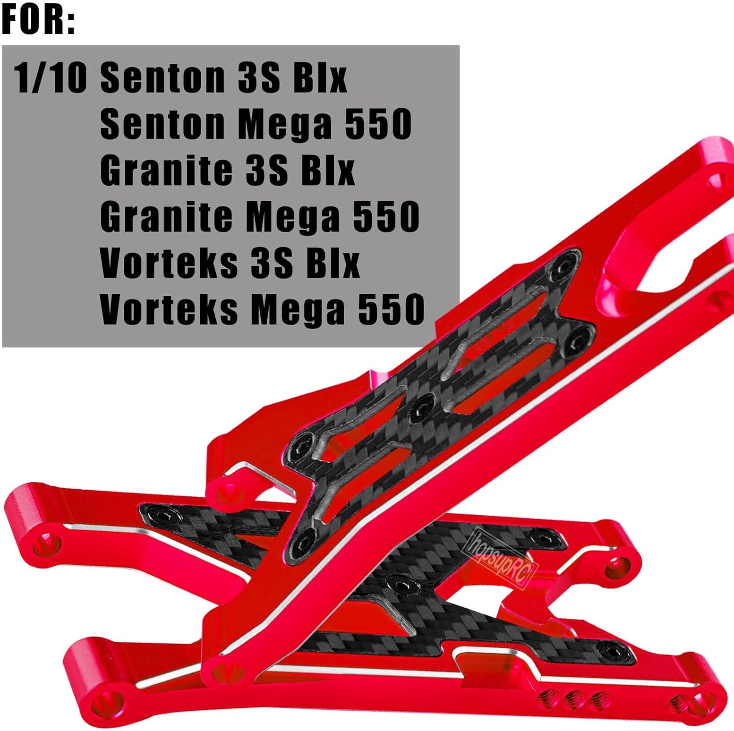 RC Carbon Fibre Front Rear Suspension Arms Rear Hubs Front Steering Block Knuckles & C-Hubs Caster Blocks Upgrades Parts for 1/10 Senton/Granite/Vorteks3S Blx & Mega 550 RC Car.Red