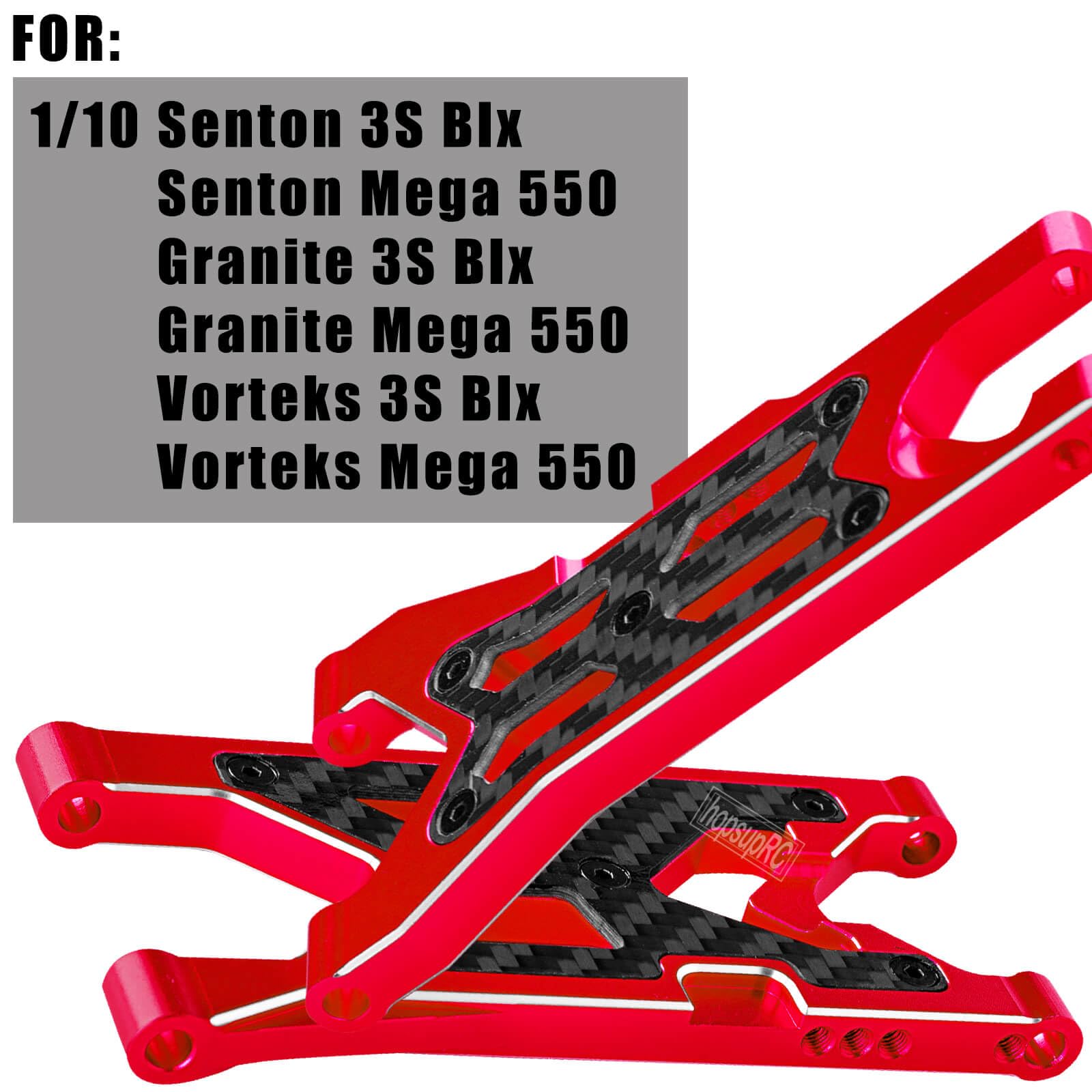 hopsupRC RC Carbon Fibre Front Rear Suspension Arms for 1/10 Senton/Granite/Vorteks 3S Blx & Mega 550 RC Car.Red