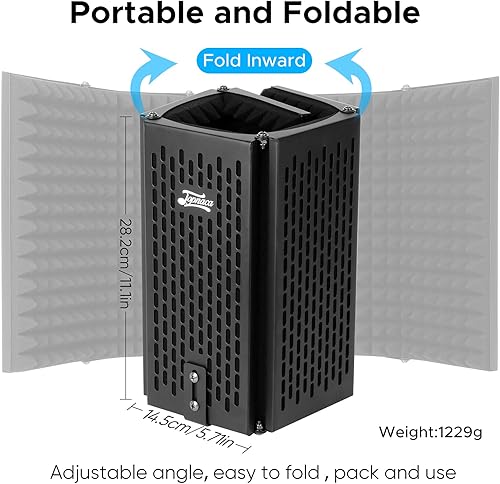 Miniatura 4 de Topnaca Escudo de aislamiento de micrófono, protector de micrófono plegable profesional de 5 paneles, espuma absorbente de alta densidad para