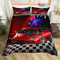Vista 2 de Feelyou Funda de edredón de coche de carreras, tamaño individual, funda de edredón de coche deportivo de velocidad, juego de ropa de cama