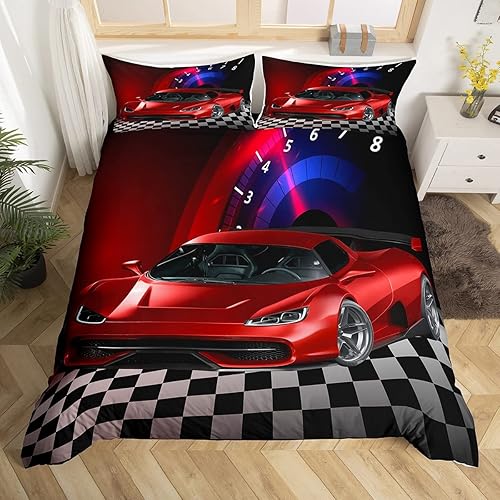 Miniatura 2 de Feelyou Funda de edredón de coche de carreras, tamaño individual, funda de edredón de coche deportivo de velocidad, juego de ropa de cama con