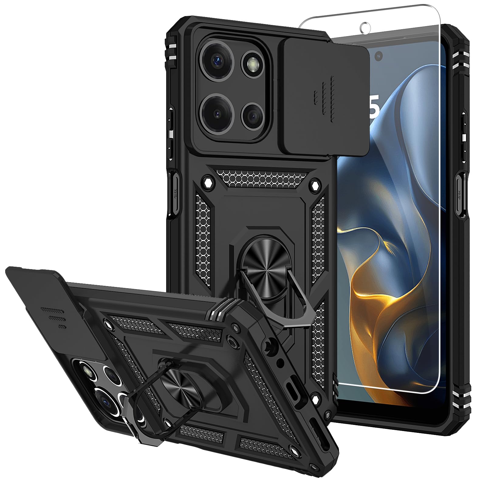 for Moto G 5G 2025 Case,with Screen Protectors and Camera Cover,[Military Grade] 16ft.Drop Tested Cover with Magnetic Kickstand Protective Case for