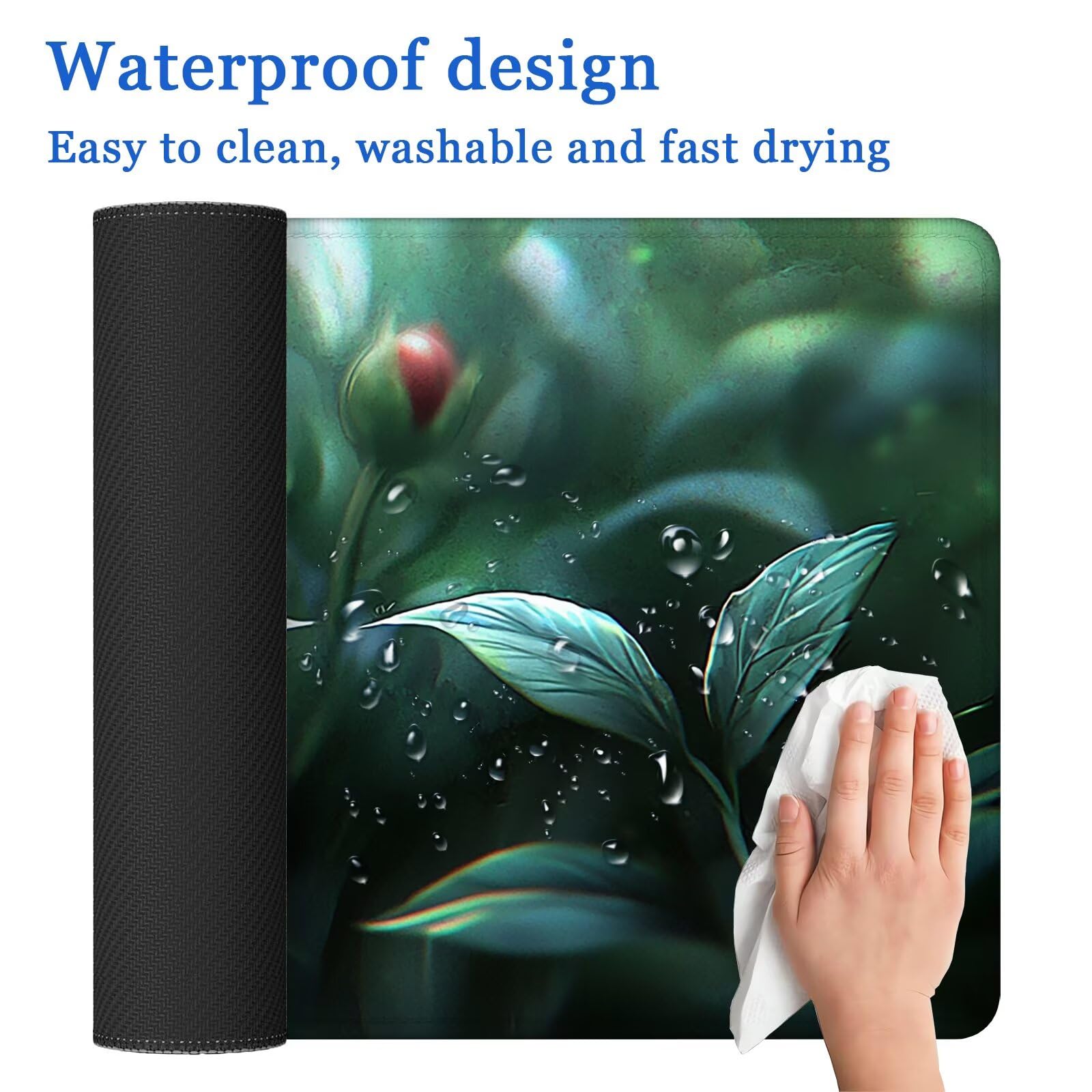 Podkładka pod mysz do gier, XXL zielona podkładka pod mysz 1200 x 600 mm, podkładka pod biurko ze szwami na krawędziach, podkładka pod mysz w kwiaty wodoodporna antypoślizgowa do akcesoriów biurowych