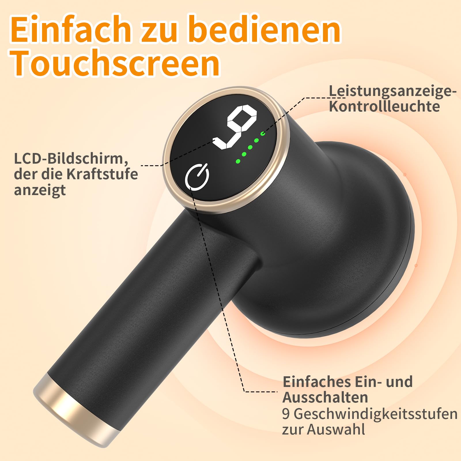 Kabelloses Anti-Cellulite Massagegerät mit 9 Vibrationsstufen & 8 Köpfen, Wiederaufladbar Handmassagegerät für Arme - Hautstraffung, Cellulite-Reduktion & Blutzirkulation - Schwarz