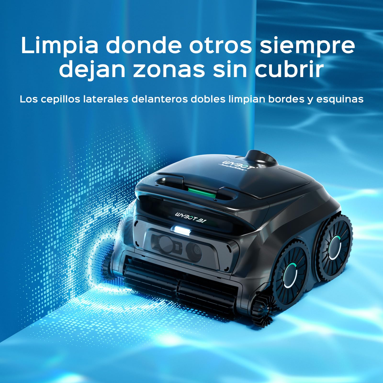 WYBOT B1 Robot de Piscina Inalámbrico, Limpia Fondo y Paredes 120 Min Autonomía para Piscinas Enterradas Y sobre Suelo, App, Dos Cepillos Laterales, Negro