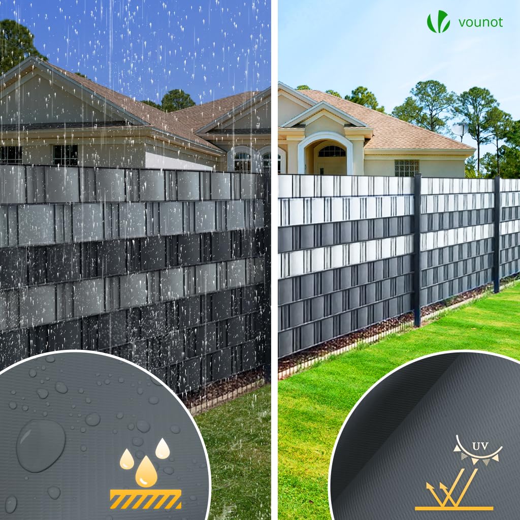 VOUNOT® Tiras de Pantalla de Privacidad de PVC 450g/m², Cinta Protección Visual Impermeable Antiviento Rollo de Valla Protectora Opaca de Cercas 70mx19cm con Clips para Jardín Balcón Terraza Antracita