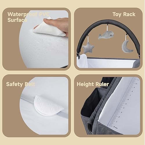 Miniatura 5 de Cambiador de bebé, versátil mesa cambiadora plegable portátil, estación de cambio de pañales impermeable con cesta de residuos, altura ajustable con