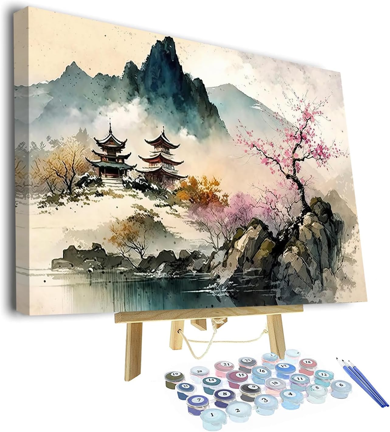 Rebotipy Japan Landscape Adult Paint by Number Kits Oil Painting, Natural Scenery in Watercolor DIY Paint by Numbers Kit for Adults on Canvas Acrylic Paint for Home Decor 16x20inch with Frame
