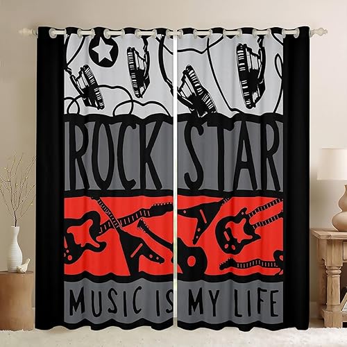 Miniatura 10 de Cortinas de música rock, cortinas y cortinas con temática musical, cortinas opacas con impresión de notas musicales, cortinas opacas en blanco y