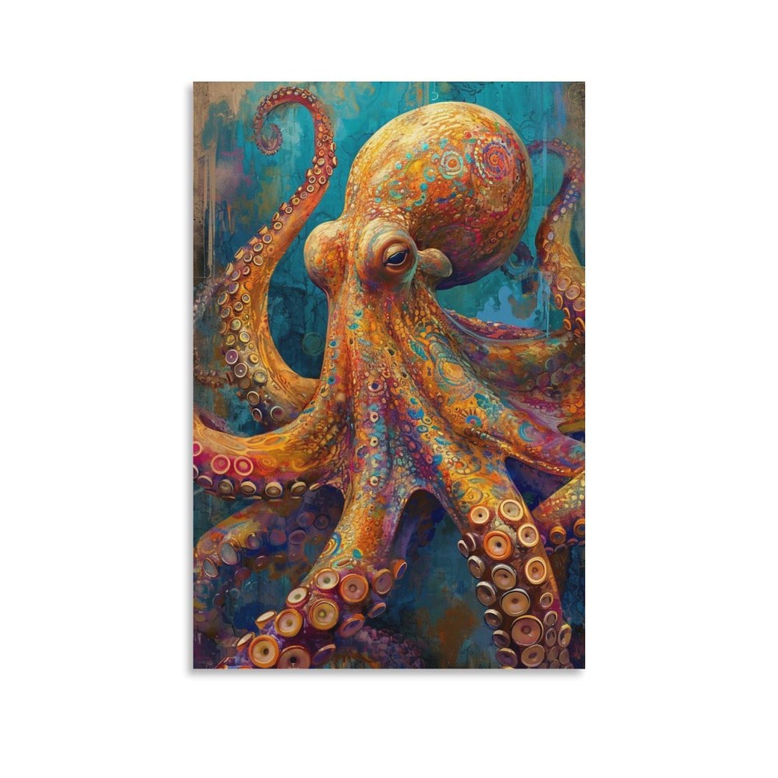 Euumkoo Unframed Watercolor Octopus Canvas Wall Art, Orange Animal Pictures Rustic Picture Painting On Canvas, Print Poster Decoration Artwork For Home Living Room Bedroom Wall Decor Unframe 20X30inch(50X75cm)