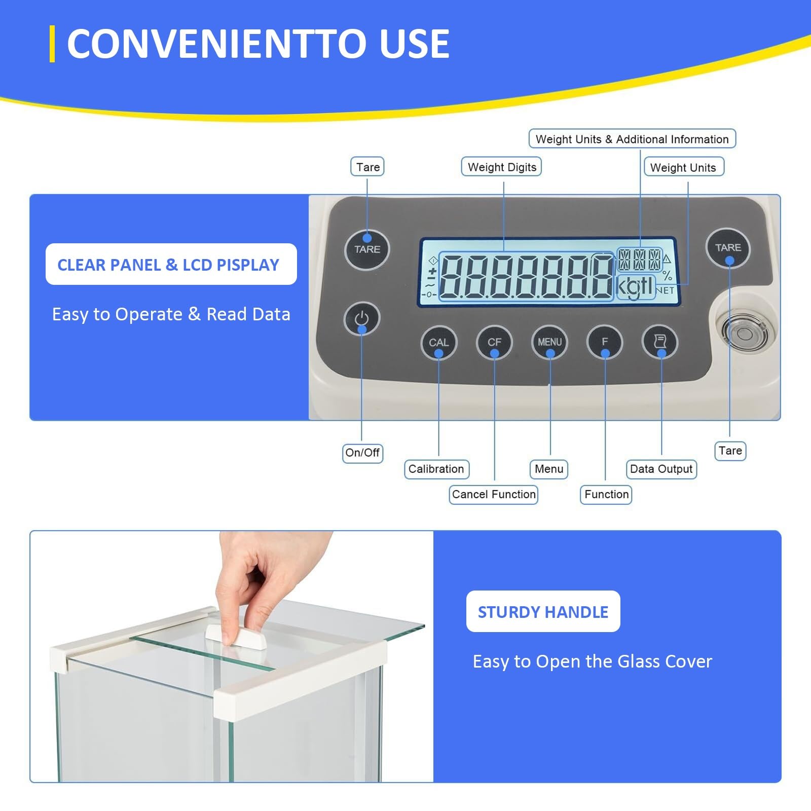 0.0001g Precision Lab Scale, 120g capacità Equilibrio analitico Digitale con Display LCD, Protezione da sovraccarico, interfacce RS232 e USB per Gioielli, Farmacia, Test di Laboratorio ed esperimenti
