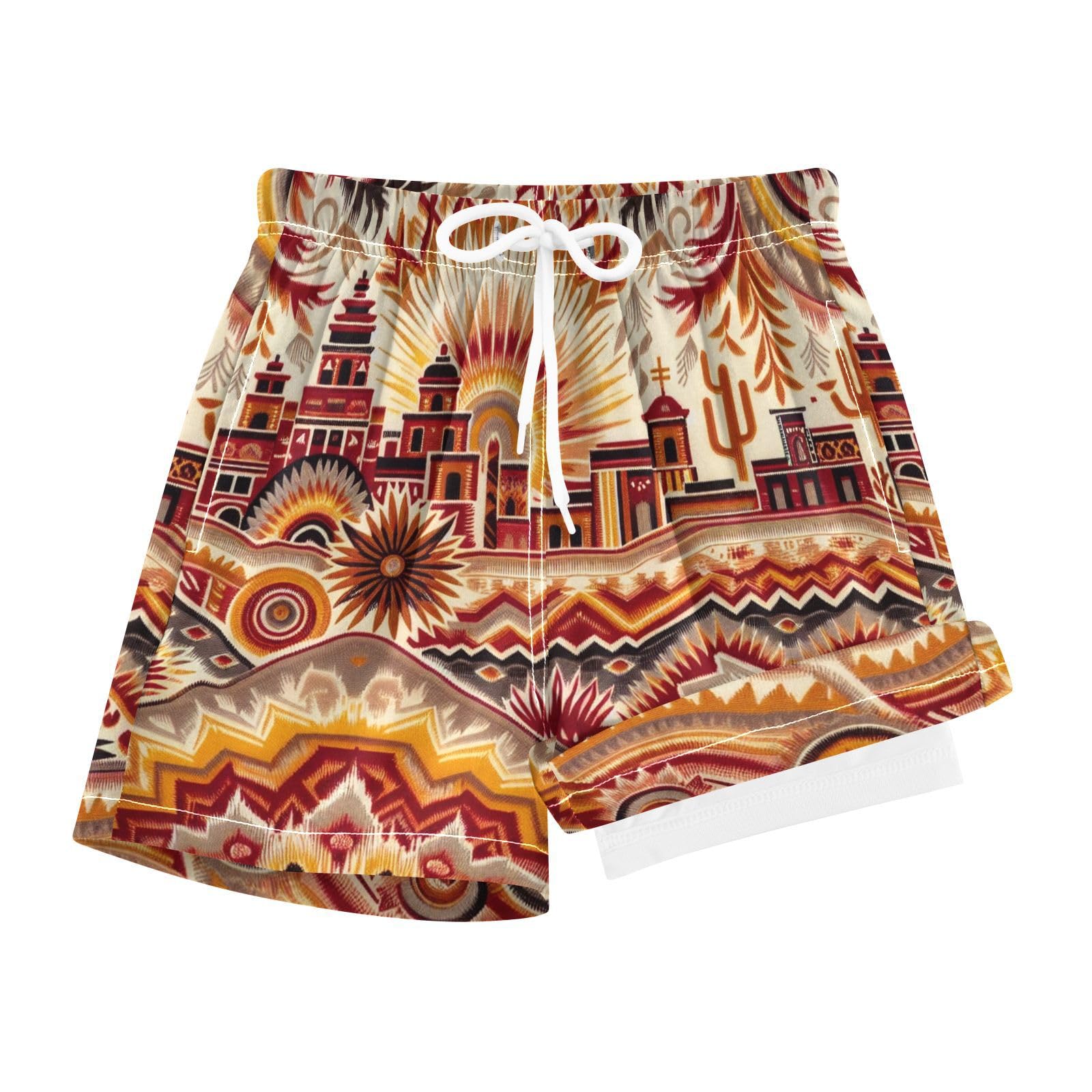 YANENDIE Boy Swim Trunks with Compression Liner Southwestern Ikat Boys Swim Shorts Quick Dry Beach Shorts
