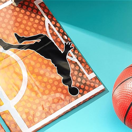 Miniatura 7 de 1 mantel de baloncesto de Tatuo de 71 x 43 pulgadas, desechable, mantel de plástico para decoración de fiesta de baloncesto para niños y adultos,