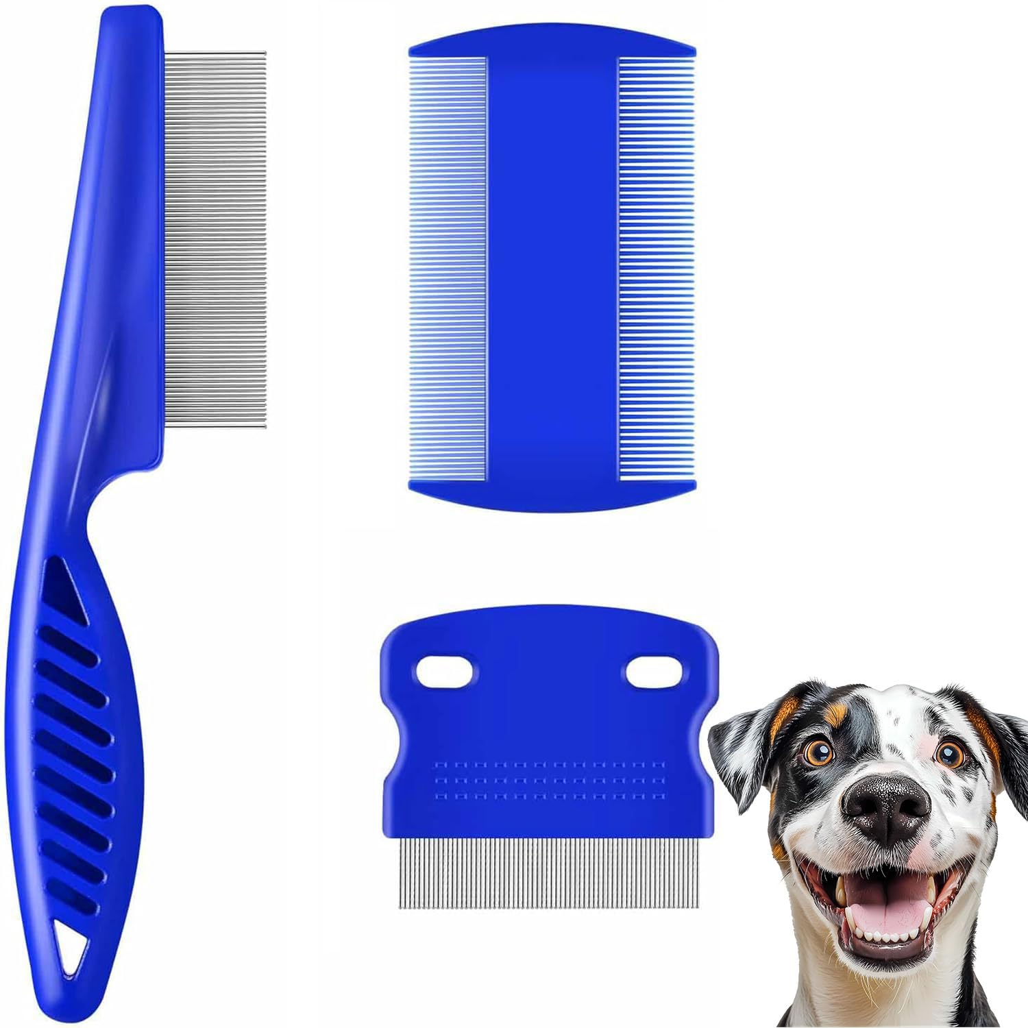 3 Pack Flea Lice Comb, Flea Comb for Dogs Cats, Stainless Steel Dog Cat Grooming Combs, Fine Teeth Pet Comb Grooming Set, Dog Hair Comb Grooming Tool for Removing Tear Stains, Fleas, Dandruff（Pink）