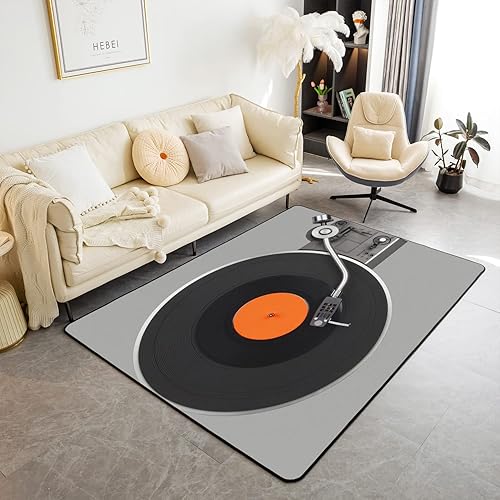 Alfombra de vinilo con tarjeta de CD, para sala de estar, dormitorio, decoración del hogar, color gris y negro, alfombra musical, ultra suave,