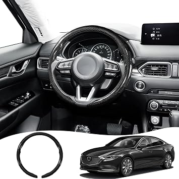 Car Steering Wheel Cover for Mazda 3, 5, 6, CX-3, CX-5, CX-30, CX-50, CX-9, CX-90, MX-5 Carbon Fiber Pattern Protective Cover - Black Compatible with 15-inch Wheels Decorative Modification Accessories