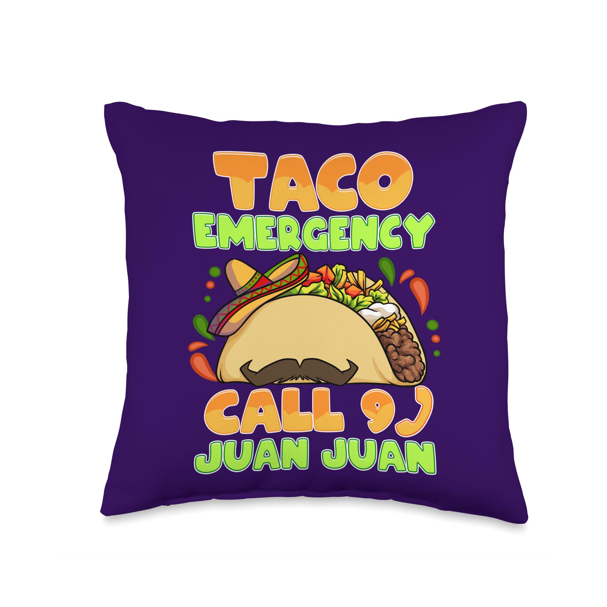 Funny Emergency Phone Number Call 9 Juan 911 Tacos Throw Pillow, 16x16, Multicolor