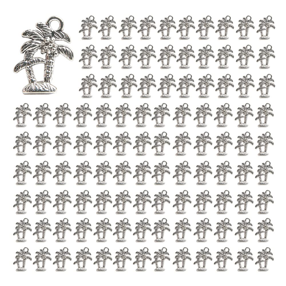 Ximimark 100 Pcs Coconut Palm Tree Charms Coconut Palm Tree Pendants Antiqued Silver Tone Double Sided 12 x 15 mm, Making DIY Handmade Accessories Craft Making Or Jewelry Decoration