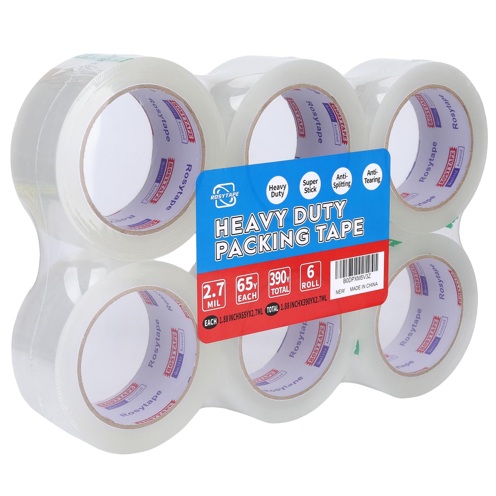 Rosy(Rosiest) Clear Packing Tape (6 Rolls), Heavy Duty Packaging Tape for Express,Warehouse,Office,House, 2.7mil Thick, 1.88 inches Wide, 65 Yards Per