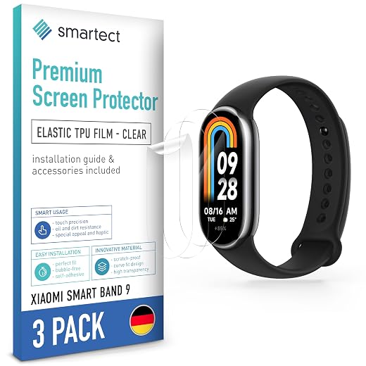 smartect TPU Pellicola Protettiva [3 Pezzi, Clear] compatibile con Xiaomi Smart Band 9, Copre l'intero Display, Proteggi Schermo Anti-Bolle, Anti-Impronte