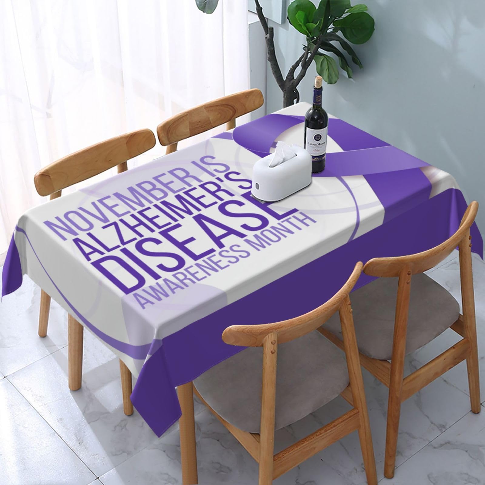 JunHeArt Alzheimer'S Awareness Month Tablecloth Rectangle Table Cover Washable Table Cloths Decor For Kitchen 54" X 72"