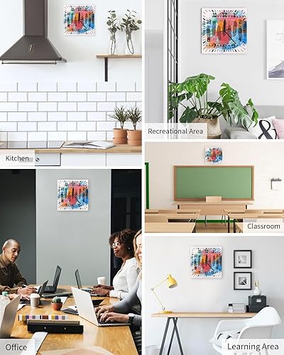 Miniatura 5 de Colorido reloj de pared de madera degradado silencioso sin tictac, reloj de pared cuadrado con plumas del suroeste del siglo medio, funciona con