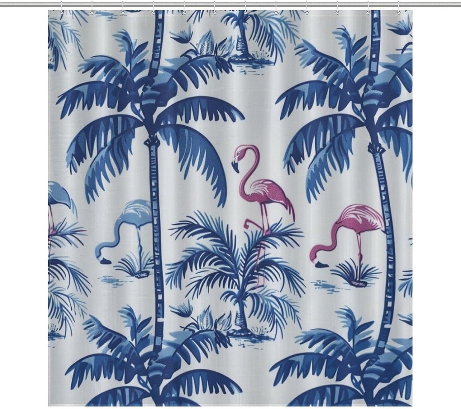 Palm Tree Plant Shower Curtain, Cartoon Flamingo Shower Curtain Set with Hooks for Bathroom Decor Bathtub Curtain, 72"x84"