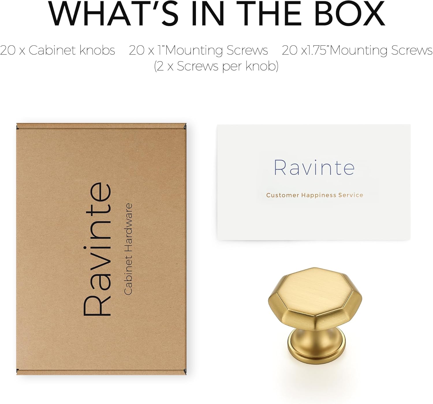 Ravinte 20 Pack Gold Kitchen Cabinet knobs Single Hole Drawer Pulls for Bathroom, Dresser Drawer and Cupboard Hardware