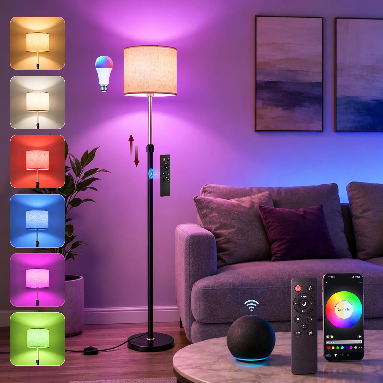 Smart RGBCW Floor Lamp for Living Room, Alexa & Google Assistant