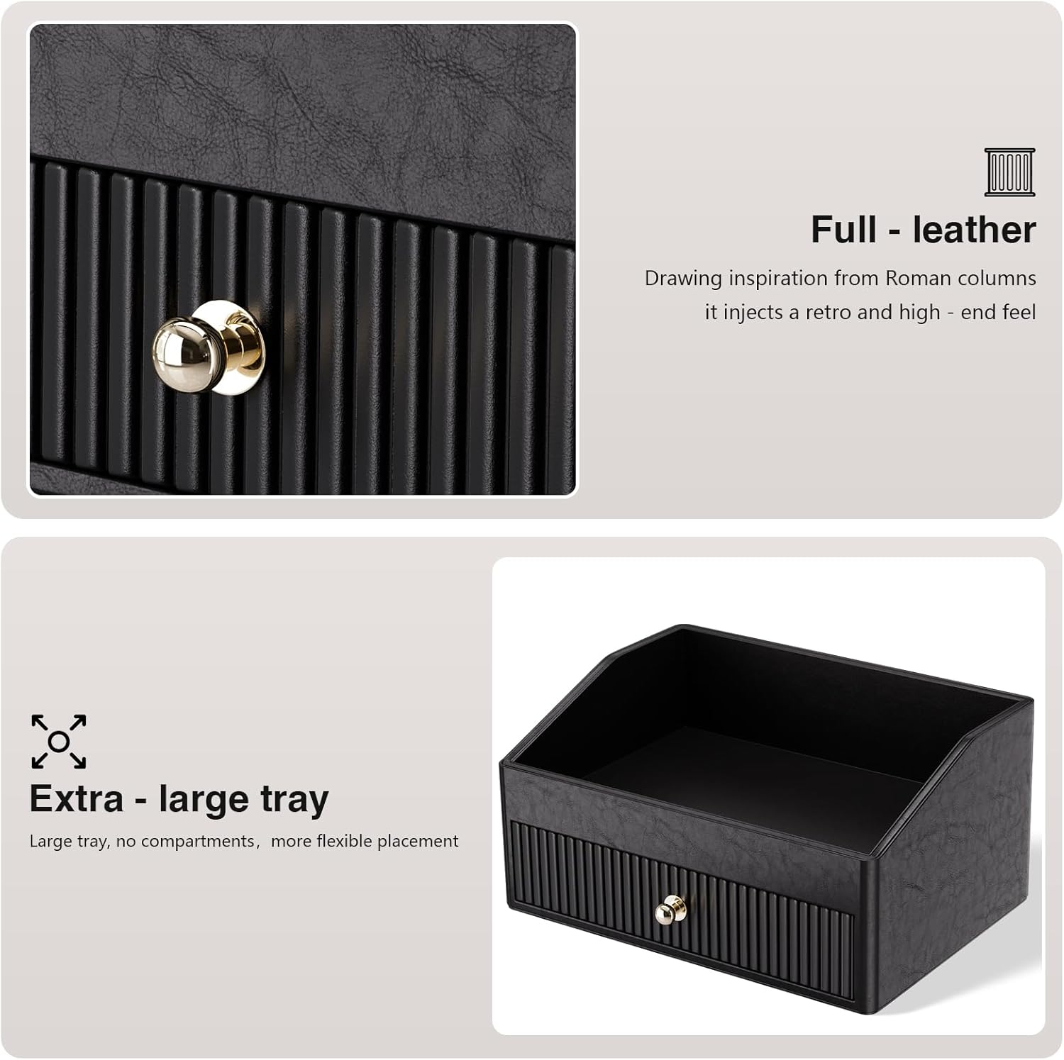 LADSTAG Vanity Organizer,Leather Skin Organizers with 1 Drawer&Tray,Large Capacity Black Vanity Organizers and Storage for Lipstick,Bedroom,Bathroom,Mothers Day Gifts,Gift for Women