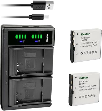 Kastar 2-Pack Battery and LTD2 USB Charger Replacement for Kodak LB-060 LB060 Battery, Kodak PixPro AZ525, PixPro AZ526, PixPro AZ527, PixPro AZ528 Digital Camera, Minolta MN53Z 16MP FHD Bridge Camera