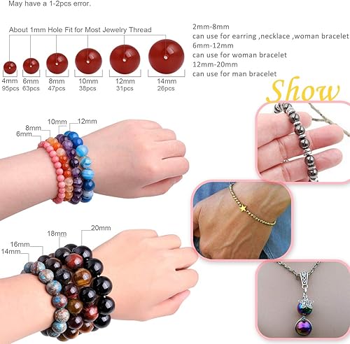 Miniatura 5 de GEM-Inside - Cuentas sueltas de hematita con revestimiento metálico azul de 0.157 in no magnéticas, cuentas redondas de energía para hacer joyas, 15