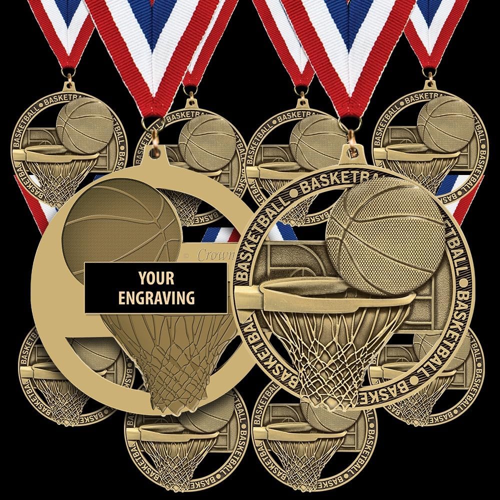 Crown Awards Basketball Medals, 3" Massive Rimz Basketball Award Medal with Custom Engraving Included Prime