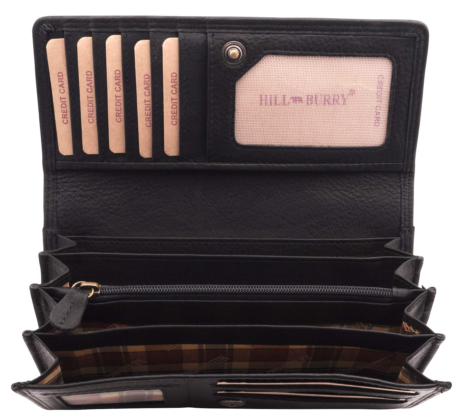 Hill Burry Portafoglio in vera pelle vintage - Portafoglio lungo morbido con protezione RFID