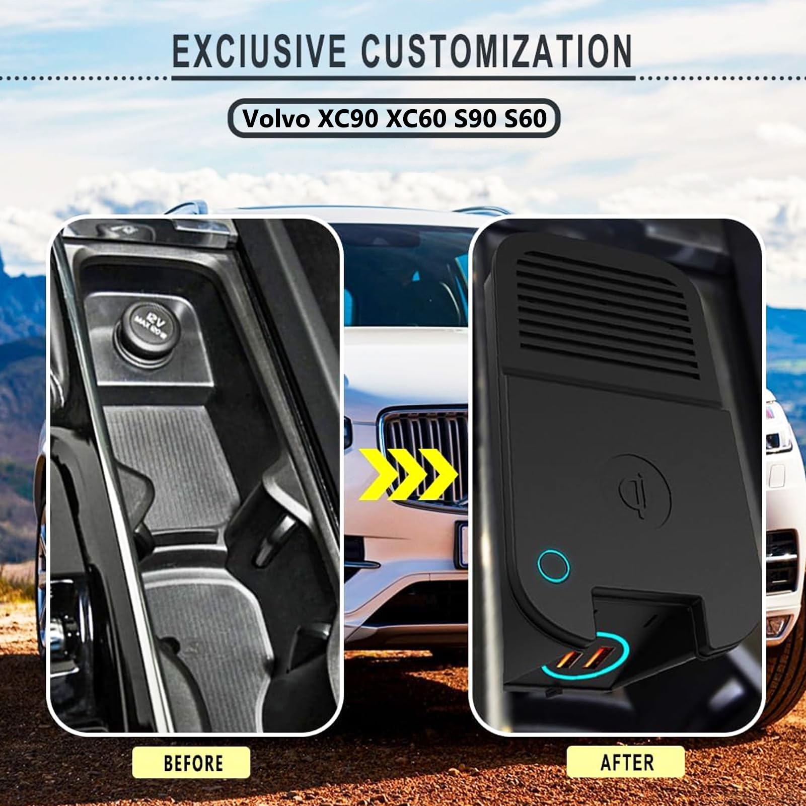 Ładowarka Samochodowa z 15W Bezprzewodowa + 27W Podwójny USB do Volvo XC90, XC60, S90, V90, V60, S60(2019-2024) Konsola środkowa Akcesoria do Tuningu Wnętrza dla i-Phone Sam-sung