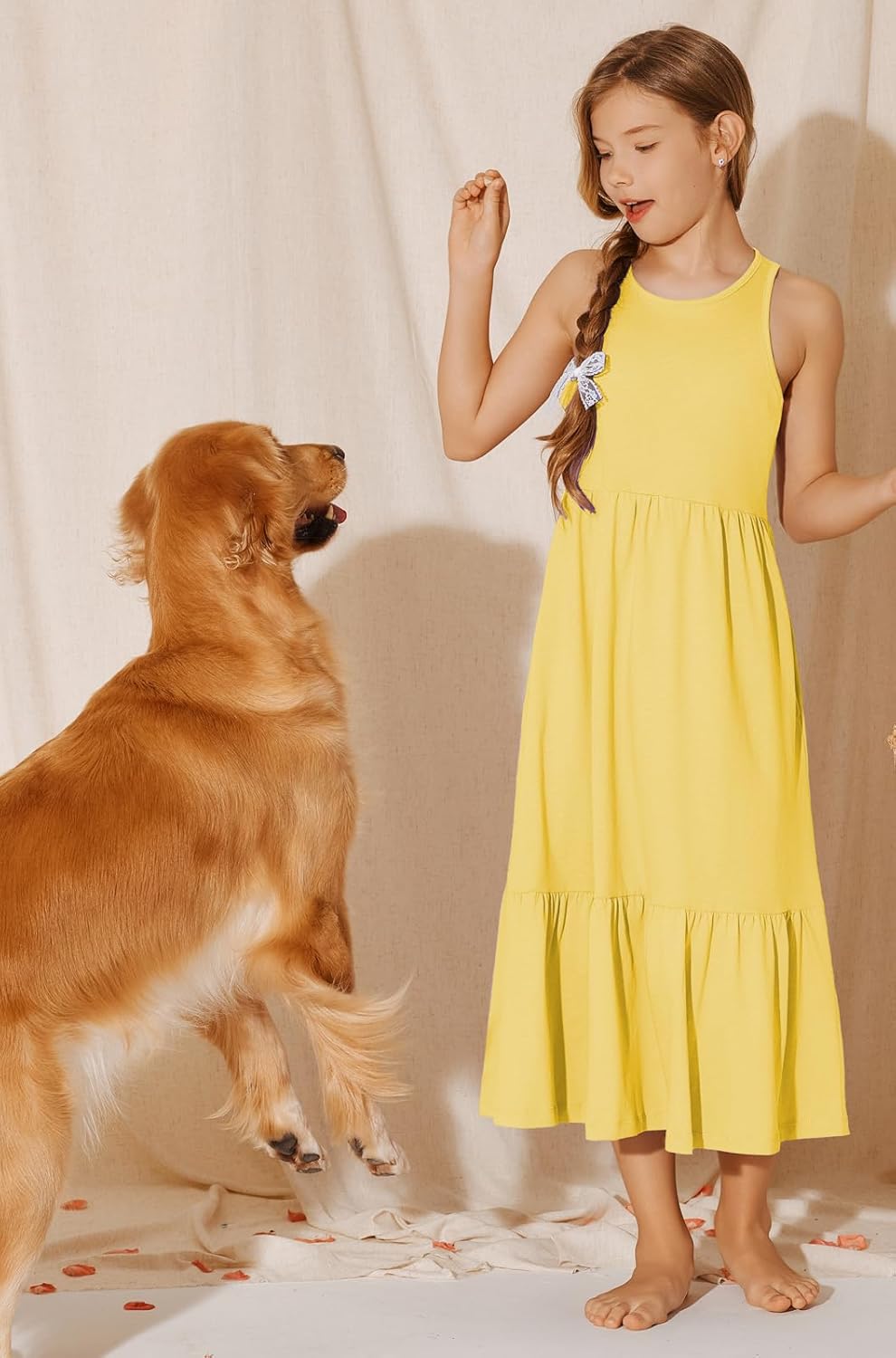 Girls Summer Maxi Dress Sleeveless Back Detailed Tiered Sundress with Pockets 5-12 Years - Image 3