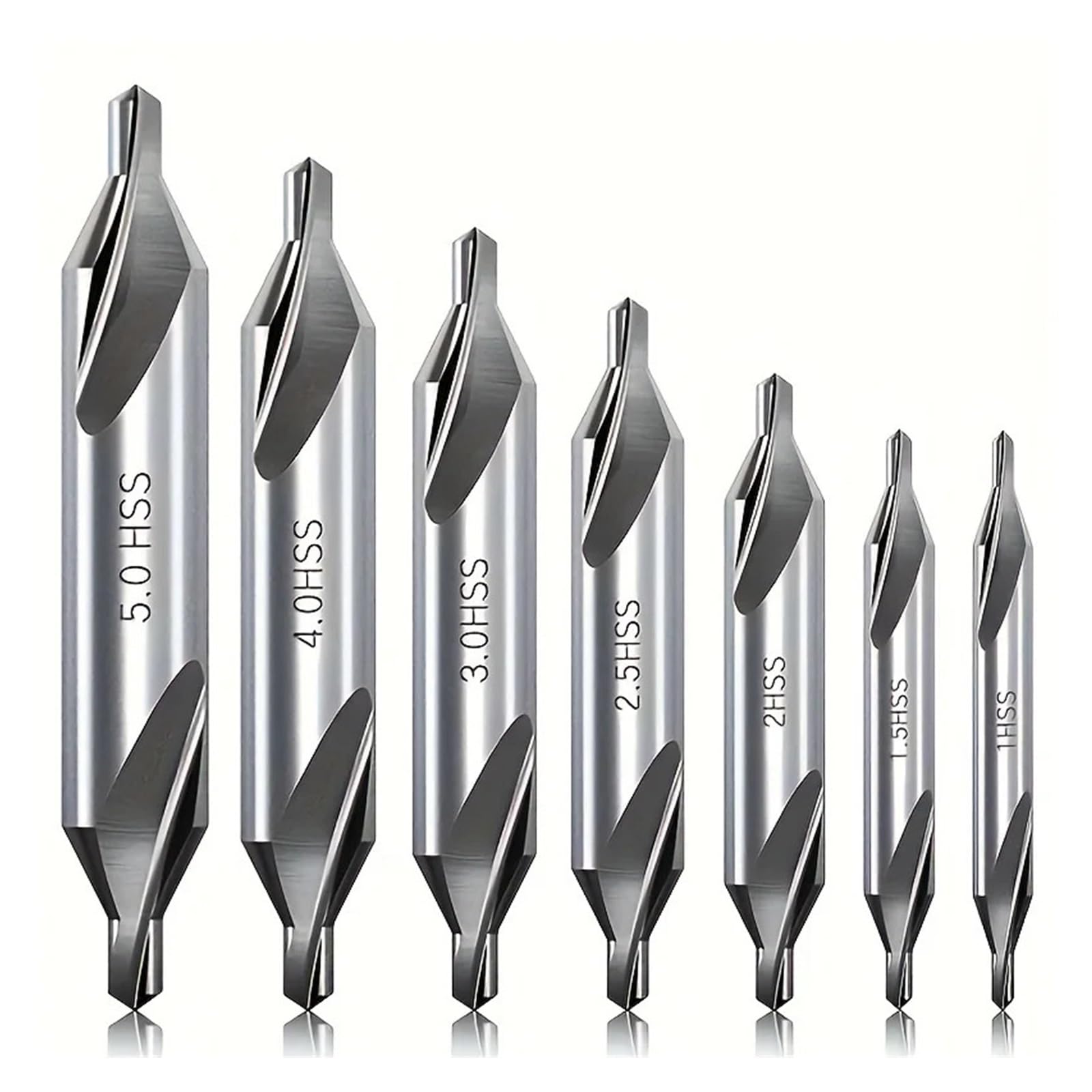 Punte for trapano centrale for tornio HSS, 60 gradi, argento, misure multiple, 7 pezzi