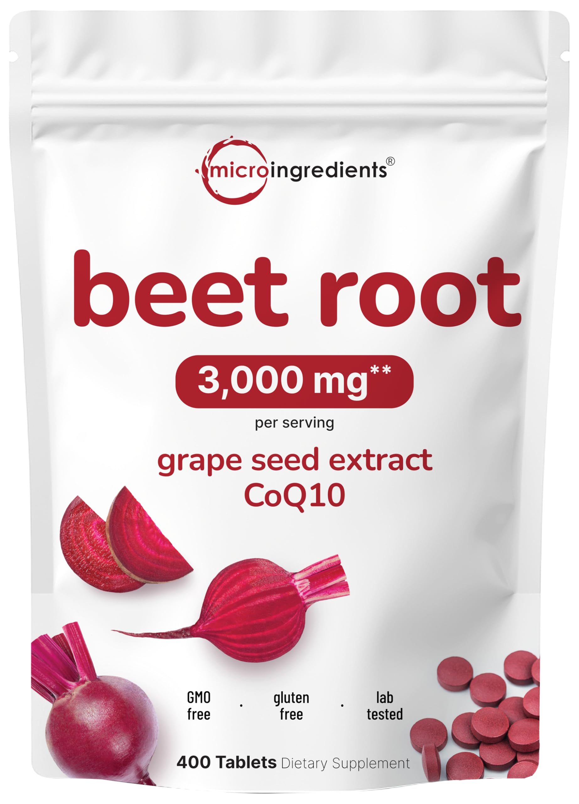 Beet Root 3,000mg with Grape Seed Extract & CoQ10, 400 Tablets | 200 Servings | Super Beets Supplements from Fresh Beetroot Extract for Nitric Oxide, Blood Pressure & Heart Health Support