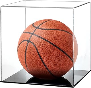AUSTUFF Clear Basketball Display Case Football Basketball Helmet Sneakers Acrylic Display Case Storage for Collectible Sports Memorabilia Holder Large Cube Case Autograph Ball Standing Display