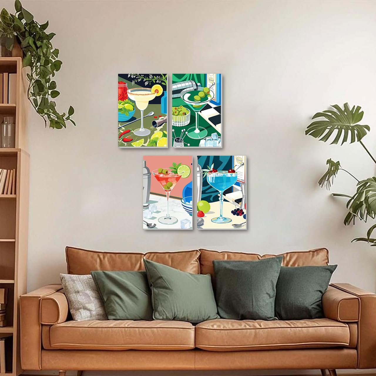 4 Pack Cocktail Paint by Numbers Kit for Adults with Frame, Easy Paint by Number for Adults Cocktail, DIY Acrylic Oil Painting by Number for Beginners, for Gift Home Wall Decor 8x12 in/ 20x30 cm