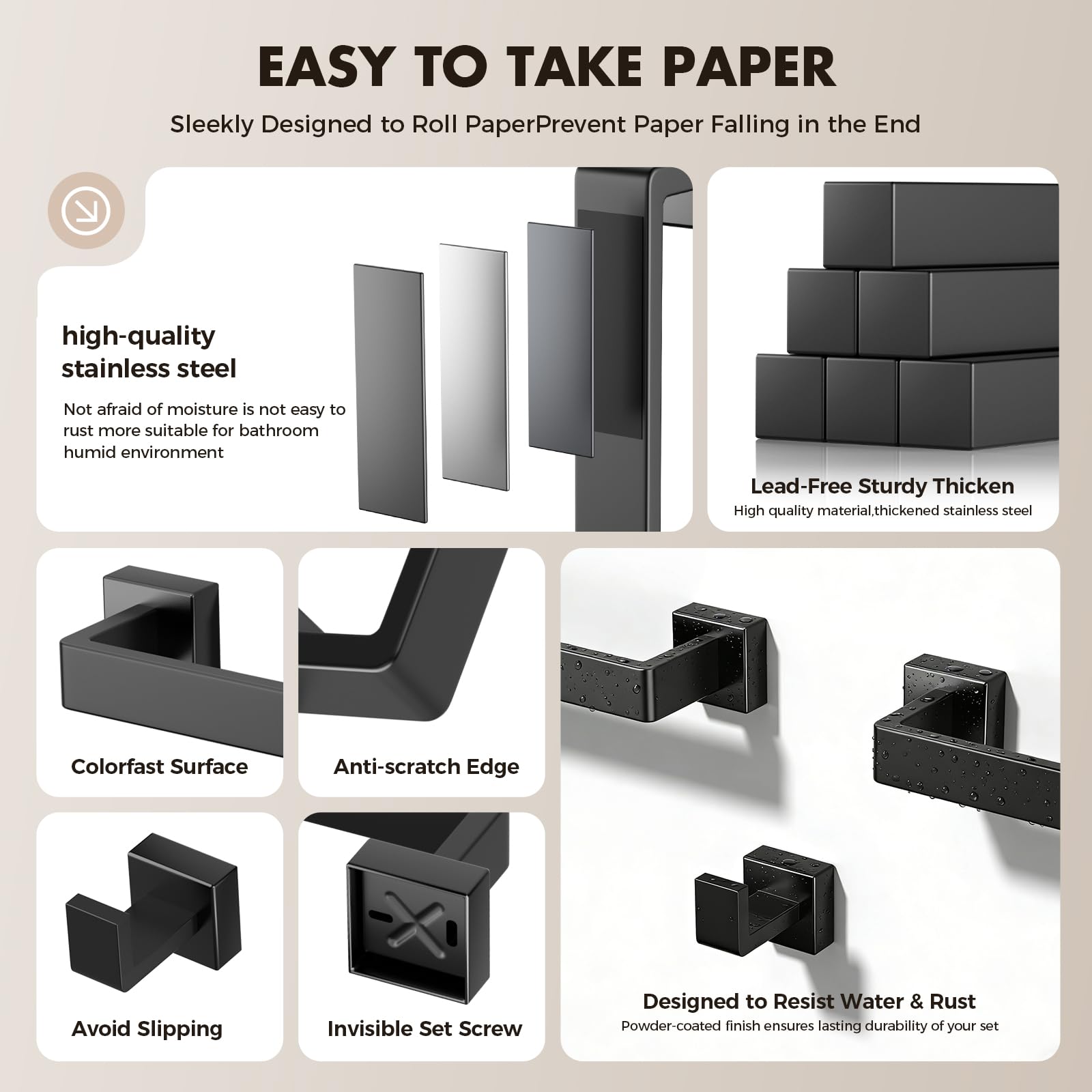 Juego de 10 Accesorios de baño Negro Mate, Juego de Accesorios de baño de Acero Inoxidable, toalleros para baño montado en la Pared de 23.6 Pulgadas.